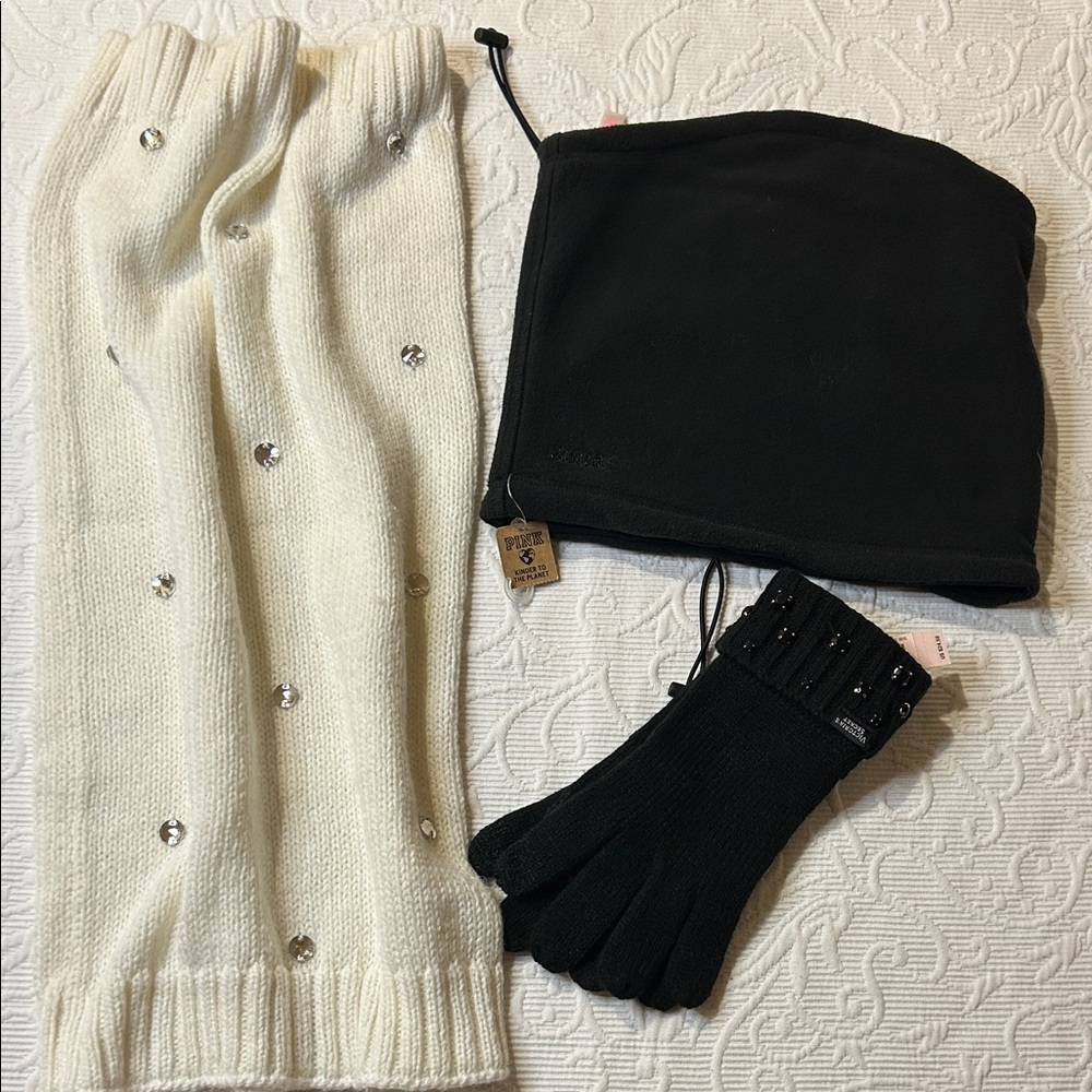 Victoria's Secret/PINK Bundle Accessory Trio. NWT. Gloves and Neck warmer